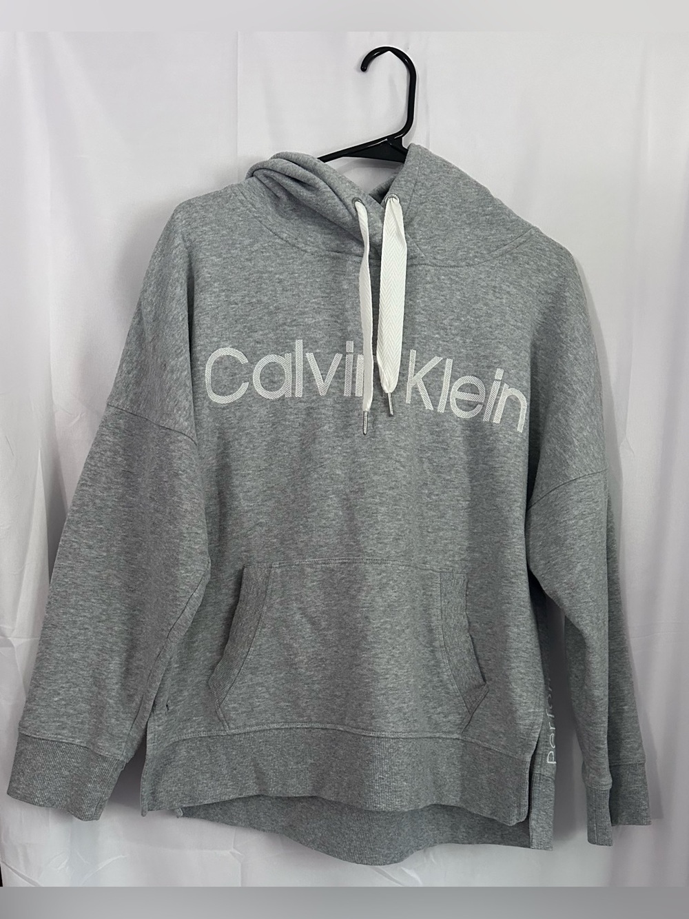 Calvin Klein Performance Gray Hoodie with White Drawstrings